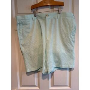 Peter Millar Featherweight Seersucker Shorts Green Stripe Sz 40 Golf